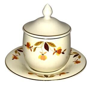 Hall Autumn Leaf Marmalade Set Jar Lid & Under Plate Vintage Retro Cottagecore
